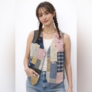 OOAK Handmade Patchwork Quilt Vest Cottagecore Boho Upcycled Folk Art Prairie